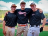 Chase Grant (left), Niko Holm (middle) and Joel Mitchell pose together during baseball practice on March 30. Michaela Sanderson/The Telescope