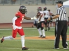 Palomar's Abdullah Webster (15) tosses the ball to the referee after intercepting Long Beach City College during the second quarter. The Comets were defeated 27-17 by the Vikings Sep 12 at Wilson Stadium in Escondido California. Philip Farry / The Telescope