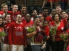Palomar College Comet's recognized the sophomore players Jeremy Franklin, James Sampson, and K.J. Houston during their final home game at the Dome on Feb. 13. Photo includes the families of the sofphomore players. Dirk Callum / The Telescope