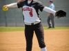 Freshman outfielder Briana Moreno practices throwing and catching with the rest of the team during an inning break. The Comets won the game 15-6 in 5 innings against Imperial Valley on April 15. Photo by Michaela Sanderson/The Telescope