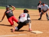 Sophomore third baseman Iesha Hill gets ready to tag the Imperial Valley opponent at third base in the top of the fifth inning. In the end the Comets won the game 15-6 on April15. Michaela Sanderson/The Telescope