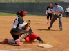 Sophomore third baseman Iesha Hill preps to throw the ball after tagging the Imperial Valley opponent at third base in the top of the fifth inning. In the end the Comets won the game 15-6 on April15. Michaela Sanderson/The Telescope