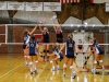 Comet's #4 Rylee Zimmerman and #6 Aspen Luedtke block the shot of Lasers #22 Marisa Doran during the second set Sept. 10, 2014. •Philip Farry / The Telescope