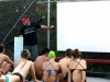 Palomar men's water polo coach Chad Aronen goes over strategy with noth teams during a joint practice on Aug. 31, 2014. Photo: Harim Arjon | The Telescope