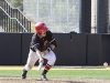 Palomar's Sam Casinelli lays down a bunt in the 5th inning against San Diego Mesa College at Palomar Ballpark on March 22. Casinelli safely reached 1st base ahead of the throw. Palomar scored 5 runs in the inning and won the game 16-11. Stephen Davis/The Telescope