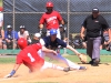 Palomar outfielder Matt Matlock gets tagged out at the plate by Allan Hancock starting pitcher Jessie Clingman after trying to score on a wild pitch in game 3 of the first round of the Southern California Regional baseball playoffs on May 3 at Myers Field. The Comets went on to lose the game 8-3, and the series to the Bulldogs in 3 games. • Scott Colson/The Telescope