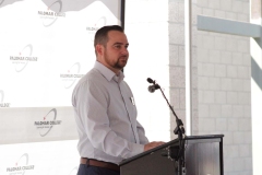 Ryan Williams makes a speech at the beam signing ceremony at Palomar's Fallbrook campus on October 1. Williams is the Education Center Director for the Fallbrook Palomar Campus.