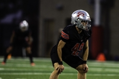 Palomar College linebacker Tanner Doyle (#49) lines up against Saddleback College on Oct. 25 2025 at the Palomar College Stadium.