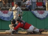 Palomar’s Francis Christy applies the tag to San Joaquin Delta runner Collin Theroux in the third inning for the out. The Mustangs won the game 14-7 May 24 at Euless Park in Fresno and eliminated the Comets from the Final Four. The Comets finished the season with a 37-8 record. Philip Farry / The Telescope