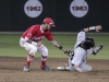 Palomar’s Dylan Breault applies the tag to San Joaquin Delta runner Zack Perugi during the eighth inning, Perugi was called safe on the play. The Mustangs won the game 14-7 May 24 at Euless Park in Fresno and eliminated the Comets from the Final Four. The Comets finished the season with a 37-8 record. Philip Farry / The Telescope