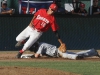 Palomar’s Vince Mori applies the tag on San Joaquin Delta runner Collin Theroux in the seventh inning for the out. The Mustangs won the game 14-7 May 24 at Euless Park in Fresno and eliminated the Comets from the Final Four. The Comets finished the season with a 37-8 record. Philip Farry / The Telescope