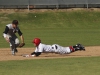 Palomar outfielder Jordan Gardner gets thrown out at second base trying to stretch a single into a double against visiting Mt. San Jacinto Friday afternoon 06 Mar. The Comets beat the Eagles 7-0 for their tenth win in a row. The win improved the Comets record to 14-3 on the season and 5-0 in the PCAC . Philip Farry / The Telescope