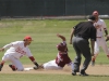 Palomar's Chris Stratton (#3) applies the tag to Saddleback’s Jack Kaloogian (#6) during the bottom of the fifth inning as Dylan Breault (#4) watches. The Comets won 4-3 in 11 innings to sweep visiting Gauchos and advance to the final four to be held in Fresno next weekend. Philip Farry / The Telescope