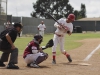 Palomar's Chris Stratton is hit by a pitch in the top of the eighth inning against visiting Saddleback College 17 May at Myers Field. The Comets won 4-3 in 11 innings to sweep visiting Gauchos and advance to the final four to be held in Fresno next weekend. Philip Farry / The Telescope