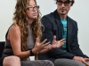 Marisol Rendon (left) shares her view point about her path and process while artist, Josh Eggleton (right), listens during the artists panel discussion for the recent show “Sharp Contrast”, a drawing studying, at Palomar College, Tuesday Sept. 22, 2015. Rendon is a professor at South Western College in Chula Vista and instructs Sculpture, she has two works in the show that are large chalk pastels of a chandelier and chandelier piece. Brandy Sebastian/The Telescope