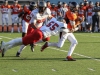 Palomar cornerback Devyn Comer (55) picks up one of his two sacks on the night against Citrus College. Palomar opened their season Sept. 5 on the road in Glendora Calif. against the Owls. The Comets beat the Owls 24-14. Philip Farry / The Telescope