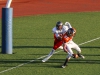 Palomar’s Garrett Fiehler (31) sacks Citrus College punter Colin Rumbin (85), Rumbin fumbled and the ball in the end zone and was picked up by Fiehler for the Comet touchdown. Palomar opened their season Sept. 5 on the road in Glendora Calif. against the Owls. The Comets beat the Owls 24-14. Philip Farry / The Telescope