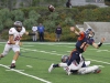 Palomar's Roger Mann (56) and Devyn Comer (55) pressure Orange Coast College quarterback Mason Dossey during the second quarter, Dossey was able to get the ball away prior to being sacked by Comer. The Comets Played the Pirates at LeBard Stadium in Costa Mesa Oct 17 and lost 34-24, the lose drops the Comets record to 3-4 (1-2). Philip Farry / The Telescope