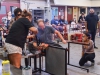 Clauduia Castillo (left) and Yesenia Gonzalez (right) assist Michael Hernandez, professor (center), during a demonstration for Glass Blowing 3 for the T-Th 8 a.m. class at Palomar on Tuesday Sept. 15. Castillo uses a water soaked paddle to help prevent burns to Hernandez’s arm while Gonzalez blows through the steal blowpipe to create shape for the hand blown piece. Brandy Sebastian/The Telescope