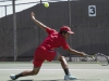 Palomar’s Jonathan Rodriguez returns a serve during the first set against College of the Deserts Sam Cohen (not pictured). Cohen defeated Rodriguez 6-3, 6-2 March 19. The Roadrunners won the singles matches 6-1. Philip Farry / The Telescope