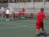 Palomar Mens tennis team looks on as Christian Corse gets ready to return the ball to Felipe Fuentes (not pictured). Corse and Fuentes played a grueling three set match which Corse won 7-5, 3-6, 10-8 March 19 at the Palomar courts. Philip Farry / The Telescope