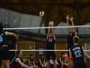 Palomar setter Josh Weaver (10) and middle blocker Ahmed Khalil (3) block the spike attempt of Miramar College's Anthony Carrasco (3) during the March 2 game at the Dome. Palomar won 3-0. Tracy Grassel/The Telescope