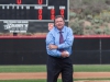 Former Palomar President Robert Deagan feigns an injury as he goes to throw the first pitch at the opening of the new Palomar baseball field on Jan. 27. Stephen Davis/The Telescope