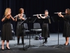 Concert Hour showcases the Flutes de Salon quartet featuring Ruth Washington Mayhew, Cathy Blickenstaff, Cindy Anne Broz and Tracy Goodwin ( from Left to right) at the Howard Brubeck Theatre Oct. 29, 2015. They complete a full run of the songs to be performed in a warm up prior to concert start. Brandy Sebastian/The Telescope