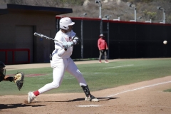 Elijah Stephens prepares to swing his bat to hit the  incoming ball during the second inning of the preseason scrimmage against Saddleback College.