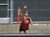 Palomar’s Gabby Hutzler (15) serves the ball as her teammate Kelli Iverson (10) waits for her to serve against MiraCosta college. The Grossmont Griffins hosted both MiraCosta Spartans and Comets in sand volleyball March 20. The Comets lost to the Spartans 4-1 and to the Griffins 5-0. Philip Farry | The Telescope