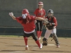 Palomar catcher Leah Gordon waits to apply the tag to a Mt San Jacinto player to complete a triple play during the fourth inning April 3. The Comets beat the Eagles 9-1 and improved their record to 23-1-1 (13-0 PCAC). Philip Farry /The Telescope