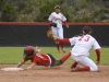 After the Mt. San Jacinto College player attempted to steal second base Palomar catcher, Leah Gordon #21 throws to Kali Pugh #23 to tag her out on March 11. Seth Jones/The Telescope