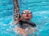 Palomar's Michelle Jacob warms up before swimming the 200-yard backstroke during the meet against Mesa at the Mesa College Pool on March 4. Jacob won the 100-yard breaststroke in 1:13.34, the 200-yard backstroke in 2:21.49, and the 200-yard individual medley in 2:20.49. She also swam a leg on the winning 200-yard medley relay team. Coleen Burnham/The Telescope