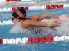 Palomar's Morgan Brown swims a butterfly leg of the Women's 600-yard IronWomen Relay event at the 2016 Waterman Festival Relays at the Wallace Memorial Pool on Feb. 6. Palomar women swam a time of 7.06.72 and earned it them first place. Coleen Burnham/The Telescope