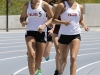 Palomar's Jessica Betancourt (#1) and Sarah Martinez (#5) led the pack during the the 3000 meter steeplechase, Betancourt won the race with a time of 11:55 and Martinez finished in fifth place. The Comets were participating in the Pacific Coast Athletic Conference Track & Field Championships on Saturday at Mesa College. Philip Farry / The Telescope.