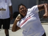 Palomar’s Simone Everett launches the shot put during the Pacific Coast Athletic Conference Track and Field Championship held at Mesa College April 18. Everett took second place in both the shot put and Hammer throw and won the discus event. Philip Farry / The Telescope.