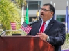 Adrian Gonzales, Interim Superintendant/President of the Palomar College Governing Board provides welcoming remarks at the Veteran's Day ceremony held at the Student Union quad. Nov. 10, 2015. Lou Roubitcheck/The Telescope
