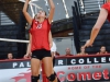 Kayla Boartright (L), Setter #13, sets up a winning point for Palomarâs team during a Home game, The Dome, Wednesday, Sept. 30, 2015. Boatright sets up a score for Madison Stark (R), Opposite Hitter #8, which gives Palomar their first point of the game. Brandy Sebastian/the Telescope