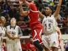 Palomar's Keisha Cox drives around Mt. SAC's Joi Mitchell for a second half layup. Cox led all players in scoring with 22 points and rebounding with a total of 11. Mt. SAC won the game 60-54 to move on to the CCCAA State Championship game. Stephen Davis/The Telescope