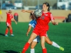 Palomar midfielder Melina Heredia takes a ball to the chest while visiting Valley College forward Berenise Morales tries to steal during the match on Oct. 2. Palomar was defeated by Valley 0-6. Hanadi Cackler/ The Telescope