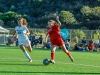 Palomar College forward Grace Busby dribbles the ball forward while visiting Valley College Defender Allison Herrin tries to attack during Friday Oct. 2 home game. Palomar was defeated by Valley 0-6. Hanadi Cackler/ The Telescope