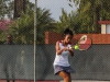 Palomar's Christina Nguyen returns the ball during her Singles match against San Diego Mesa College at the Palomar Tennis Courts on Feb 26. Nguyen won both her Singles and her Doubles matches. Dirk Callum/The Telescope