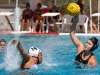 Palomar’s Emilee Foltz (right) scores one of her two scores against Miramar College. The Comets defeated the Jets 17-2 Sept. 2 at the Wallace Memorial Pool. Philip Farry / The Telescope