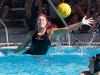 Palomar goalie Morgan Brown (1) blocks a goal at the 2015 Women's Water Polo Pacific Coast Athletic Conference on Nov. 7 at the Ned Baumer pool. Carly Woods (4) foreground, looks back. The Pacific Coast Athletic Conference (PCAC) is an intercollegiate athletic conference governed by the California Community College Athletic Association (CCCAA). Palomar defeated Miramar 14 - 6. The Comets took third place overall. Coleen Burnham/The Telescope