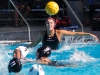 Palomar goalie Morgan Brown (1) blocks a goal at the 2015 Women's Water Polo Pacific Coast Athletic Conference on Nov. 7 at the Ned Baumer pool. Karynne Ryan (9), Emily Foltz (11) and Alex Lozano (7) are in the forefront. The Pacific Coast Athletic Conference (PCAC) is an intercollegiate athletic conference governed by the California Community College Athletic Association (CCCAA). Palomar defeated Miramar 14 - 6. The Comets took third place overall. Coleen Burnham/The Telescope