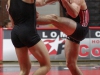 Palomar's 157 pound wrestler Kirk Kalisewski (right) maintains great balance while Rio Hondo wrestler James Schmidt tries to earn 2 pts for a take down. Schmidt wound up winning the match on points and the Roadrunners upset the Comets 23-18 at the Dome Nov 04. Philip Farry / The Telescope