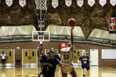 Palomar College guard Myla Jones (#23) lays up a breakaway drive against Irvine Valley College guard Princess Mendoza (#1) during the fourth quarter on Nov. 1 2025 at The Dome. Photo credit: Evan Odom