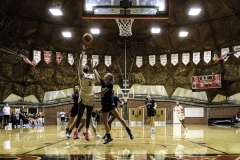 Palomar College forward Kailani Flournoy (#2) is contesting against Irvine Valley College guard Dorothy Schwenck (#22) in the paint at the end of regulation on Nov. 1 2025 at The Dome. 
