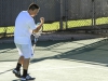 February 12, 2015 | Palomar tennis player Vince Rivera celebrates winning a point during the first set. The Comets hosted visiting Mt. San Jacinto college. The Eagles beat the Comets 6-3 Thursday afternoon on the Comets courts.  Philip Farry / The Telescope