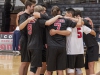 Members of Palomar College's Men's Volleyball team huddle up at the start of their game against the Orange Coast College Pirates Wednesday April 2, 2014 in the Dome. Lucas Spenser/Telescope.